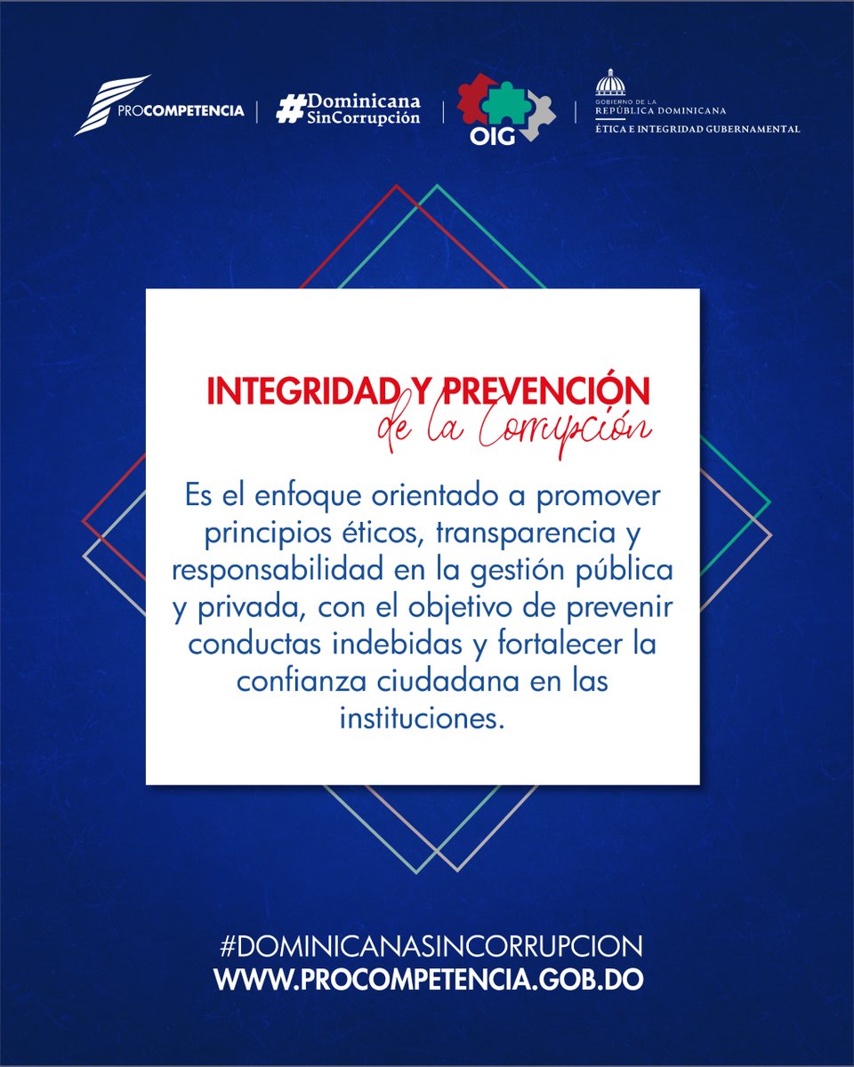✨ La integridad y la prevención de la corrupción no son solo valores, ¡son compromisos que fortalecen nuestra democracia! 💙🇩🇴

Desde ProCompetencia impulsamos una cultura basada en la ética, la transparencia y la responsabilidad, para que las instituciones sean cada vez más