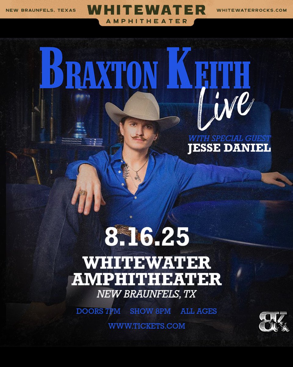 WhitewaterRocks's tweet image. 📣 Support Announcement
@thejessedaniel will be joining @thebraxtonkeith on August 16th!
Get ready for a night of country music and high-energy 🤠
🎟️ Tickets going fast – get 'em while you can at whitewaterrocks.com
#livemusic #summer2025 #braxtonkeith