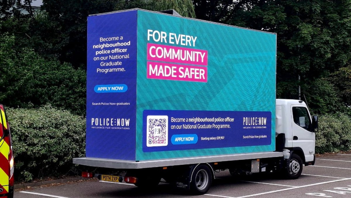 MonsterMedia__'s tweet photo. Police Now is making waves across the UK

From student halls to busy streets, their recruitment campaign is everywhere, inspiring the next generation to step up and make a difference.

Featuring our striking 35sqm digital AdVan moving through the city and bold messaging reaching students where they live, Police Now is connecting with future leaders in a powerful way.

Also, big shout out to @Renegade_Agency for winning Best Attraction Campaign at the recent ISE Student Recruitment Conference last Tuesday.

#OOH #PoliceNow #Renegade #DigitalAdvan