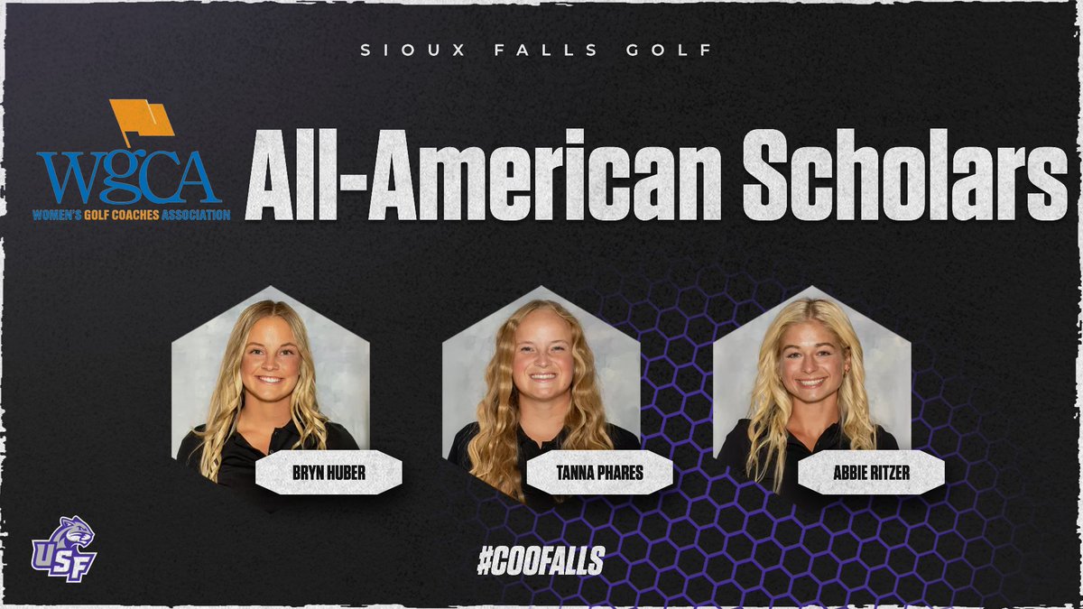 USFCougarsGOLF's tweet photo. 📚⛳️ Three Cougars have earned WGCA All-American Scholar honors for 2024-25!

👏 Bryn Huber
👏 Tanna Phares
👏 Abbie Ritzer

This prestigious academic award recognizes student-athletes with a 3.50+ GPA who compete in 50% of rounds.

#CooFalls | #GoCoo https://t.co/7dbLtiwRH3