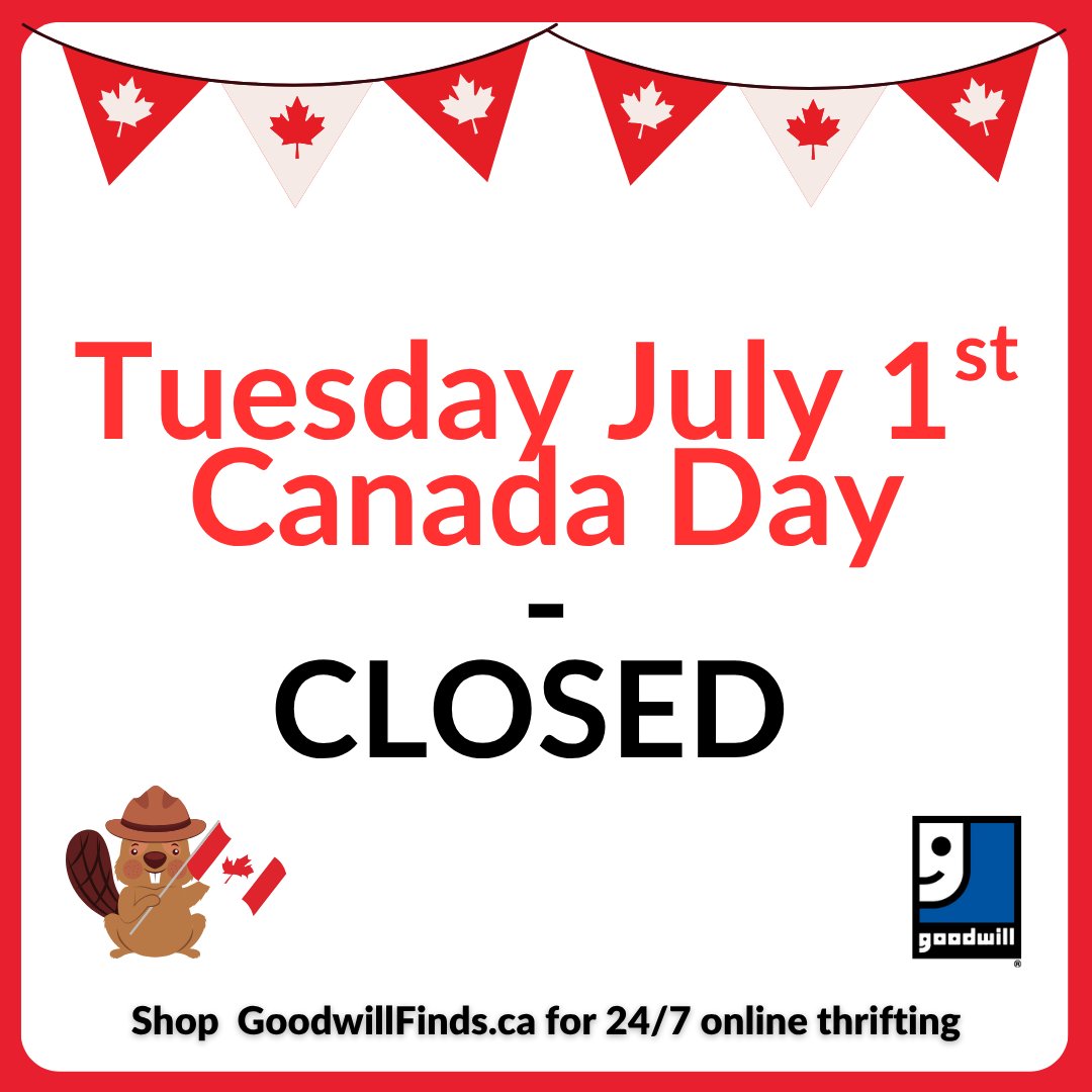 Just a reminder that this coming Tuesday July 1st is Canada Day. We will be closed that day for shopping and donating. 
-Please hold on to your donations on Tuesday, our Attended Donation Centre at the Humberstone Landfill - 700 Humberstone Road in Welland is opened 8am to 4 pm.