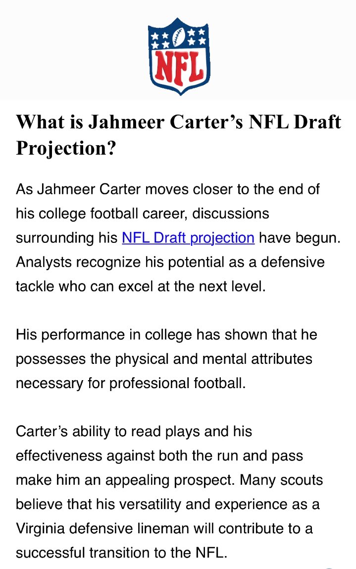 Ferron Carter (@dspmd) on Twitter photo #90 <a href="/iamjahmeer/">Jahmeer Carter</a> you are on the right track and the blessing is that the NFL decision makers knows what you bring to the table over the last 4 weeks if they didnβt already know
<a href="/NCAAFNation247/">NCAAF Nation</a> <a href="/ShrineBowl/">East-West Shrine Bowl</a> <a href="/Hula_Bowl/">Hula Bowl</a> <a href="/CFirstAthletics/">Character First Athletics</a> #90 <a href="/iamjahmeer/">Jahmeer Carter</a> you are on the right track and the blessing is that the NFL decision makers knows what you bring to the table over the last 4 weeks if they didnβt already know
<a href="/NCAAFNation247/">NCAAF Nation</a> <a href="/ShrineBowl/">East-West Shrine Bowl</a> <a href="/Hula_Bowl/">Hula Bowl</a> <a href="/CFirstAthletics/">Character First Athletics</a>
