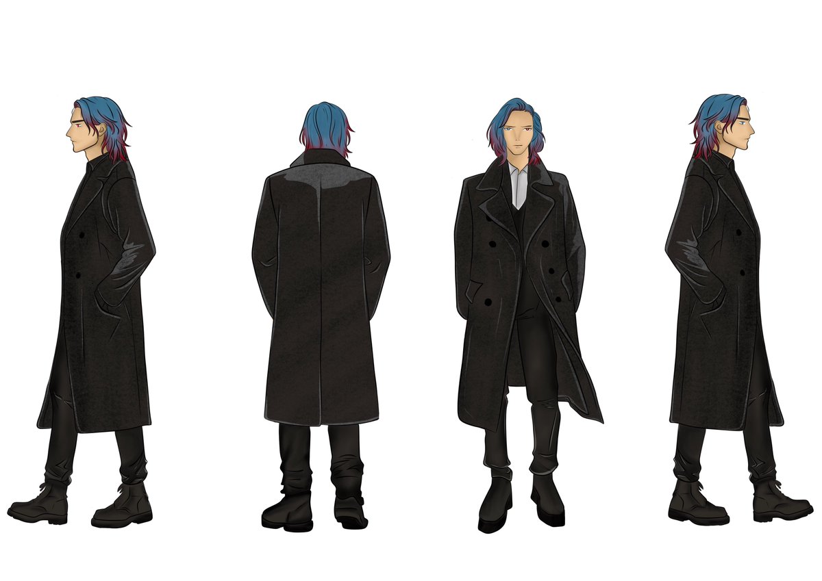 Character ref sheet complete! ✨🤍 Loved channeling his sleek enigmatic energy into every angle. 💖

#refsheet #characterdesign #commissionopen