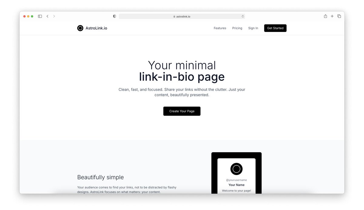 jakemapletree's tweet image. Shipping astrolink.io today

Built it because existing link-in-bio tools are way too slow and cluttered

Sometimes simple is better