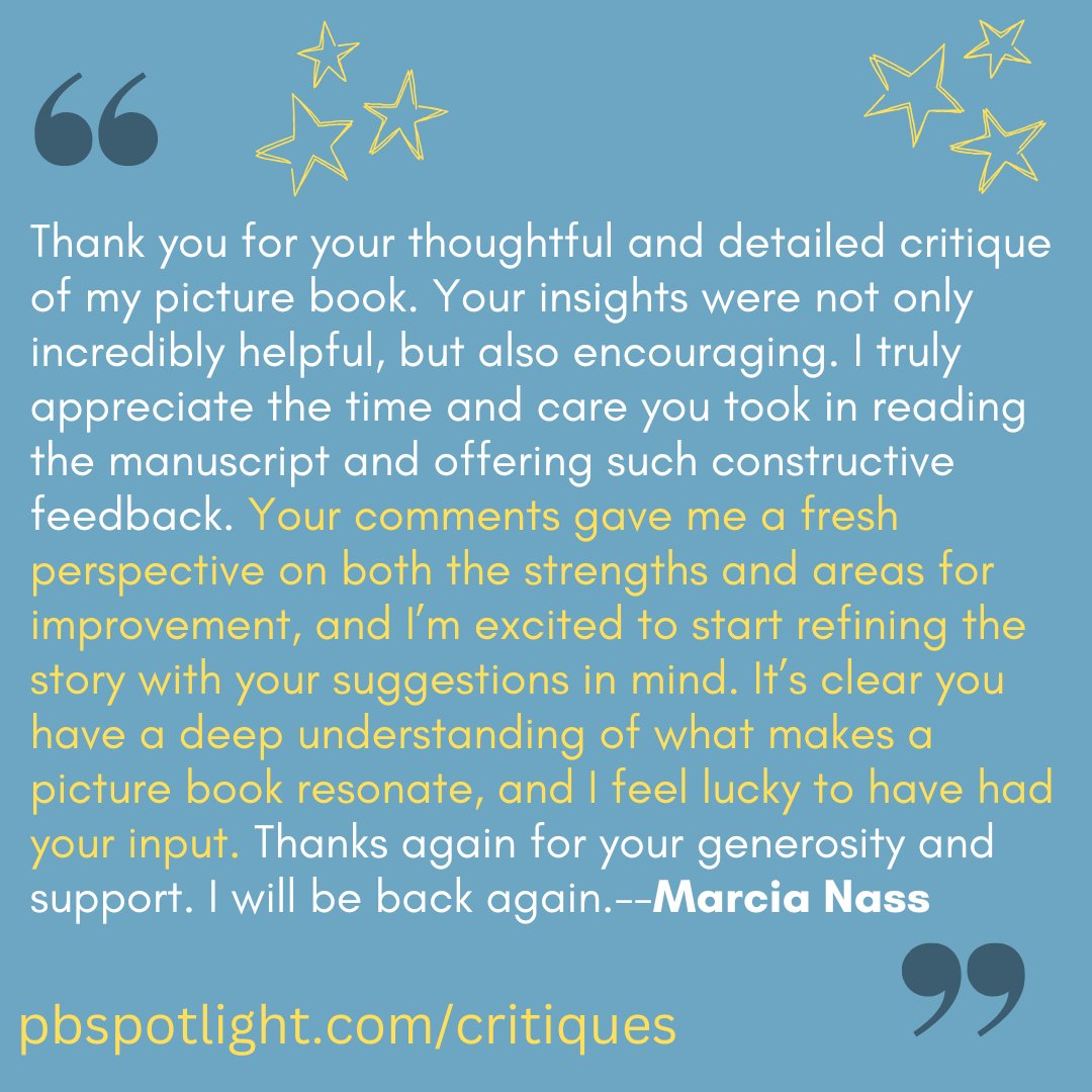 BrianGehrlein's tweet image. Some recent reviews of my picture book story coaching service. Zooms & written critiques are back open! I'd love to be part of your story too! 🤓
pbspotlight.com/critiques
#amquerying #kidlit #picturebooks