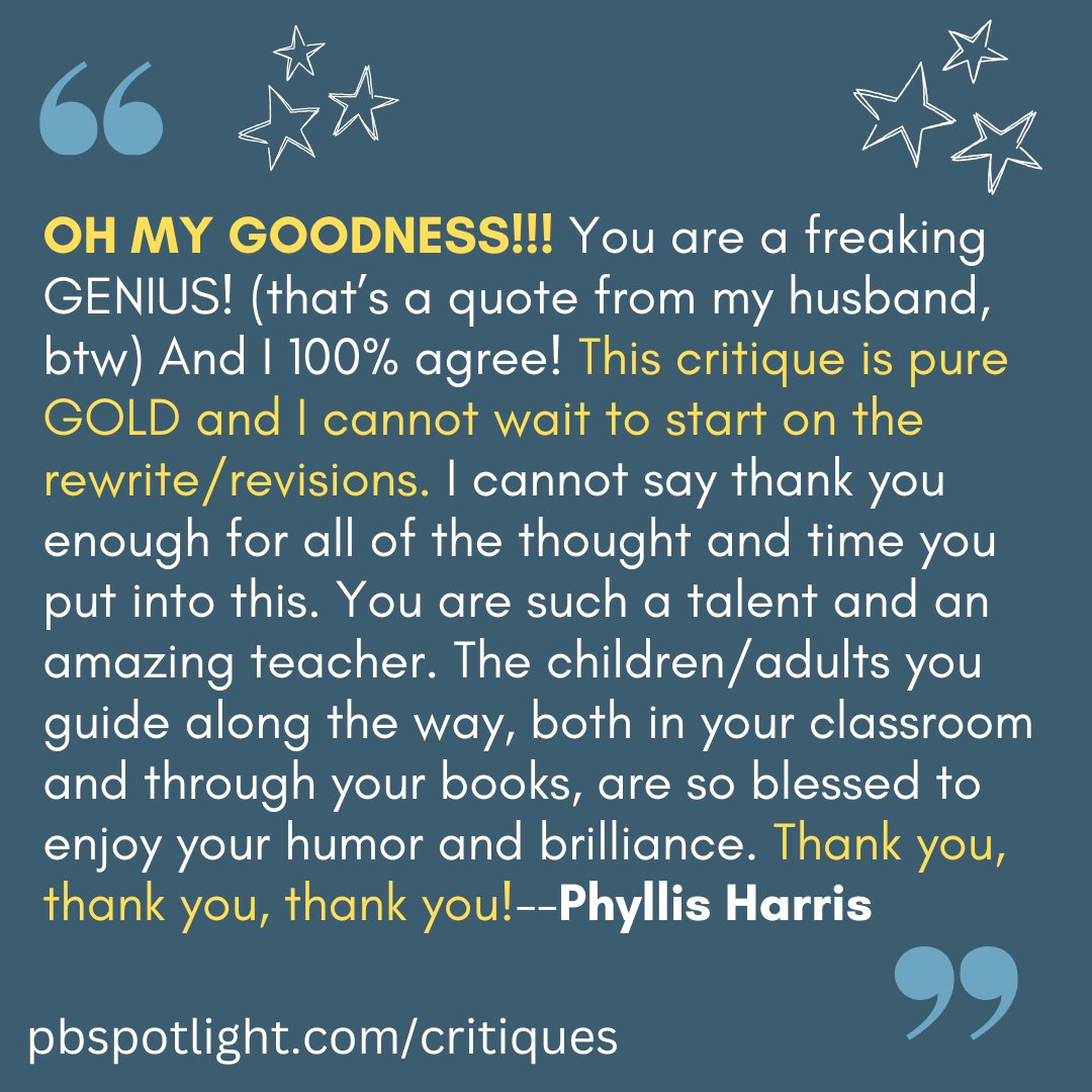 BrianGehrlein's tweet image. Some recent reviews of my picture book story coaching service. Zooms & written critiques are back open! I'd love to be part of your story too! 🤓
pbspotlight.com/critiques
#amquerying #kidlit #picturebooks