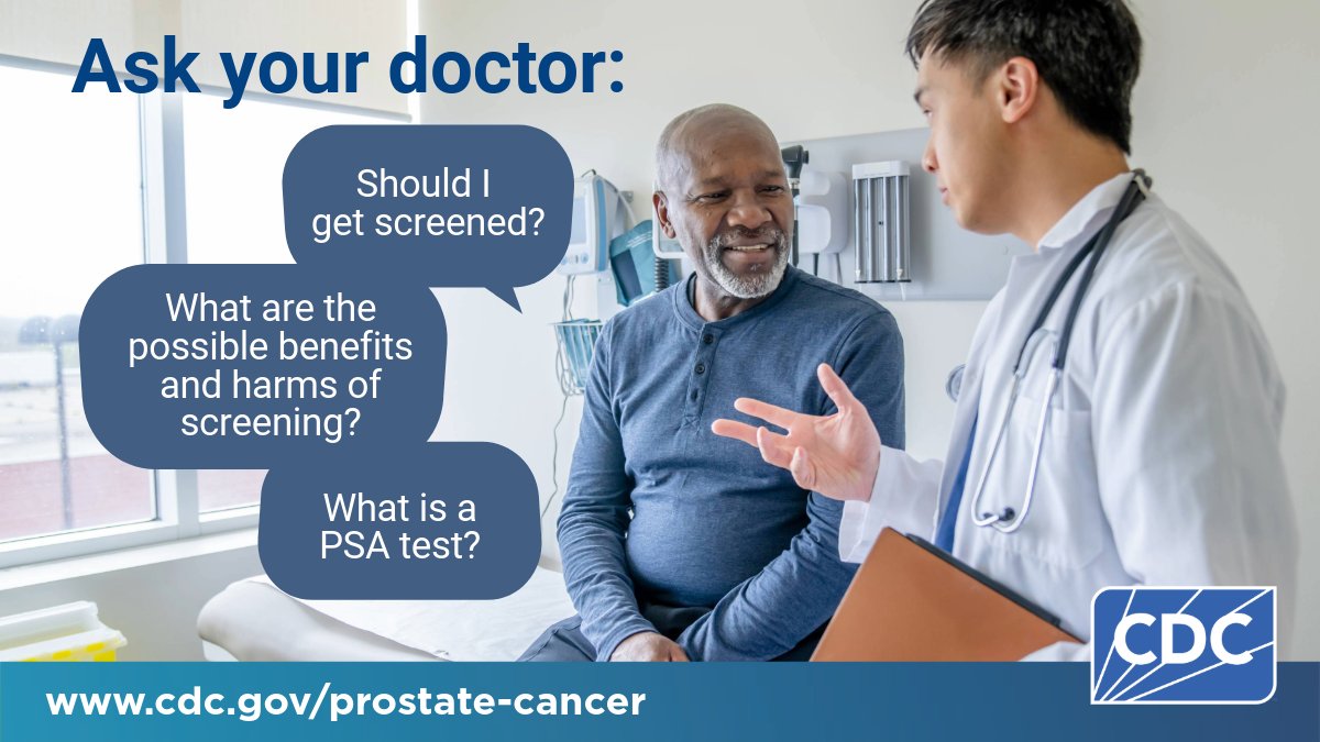 CDC_Cancer's tweet image. Talking about prostate cancer with your doctor is important. Take charge of your health by scheduling an appointment today! bit.ly/4jF134n
#MensHealthMonth