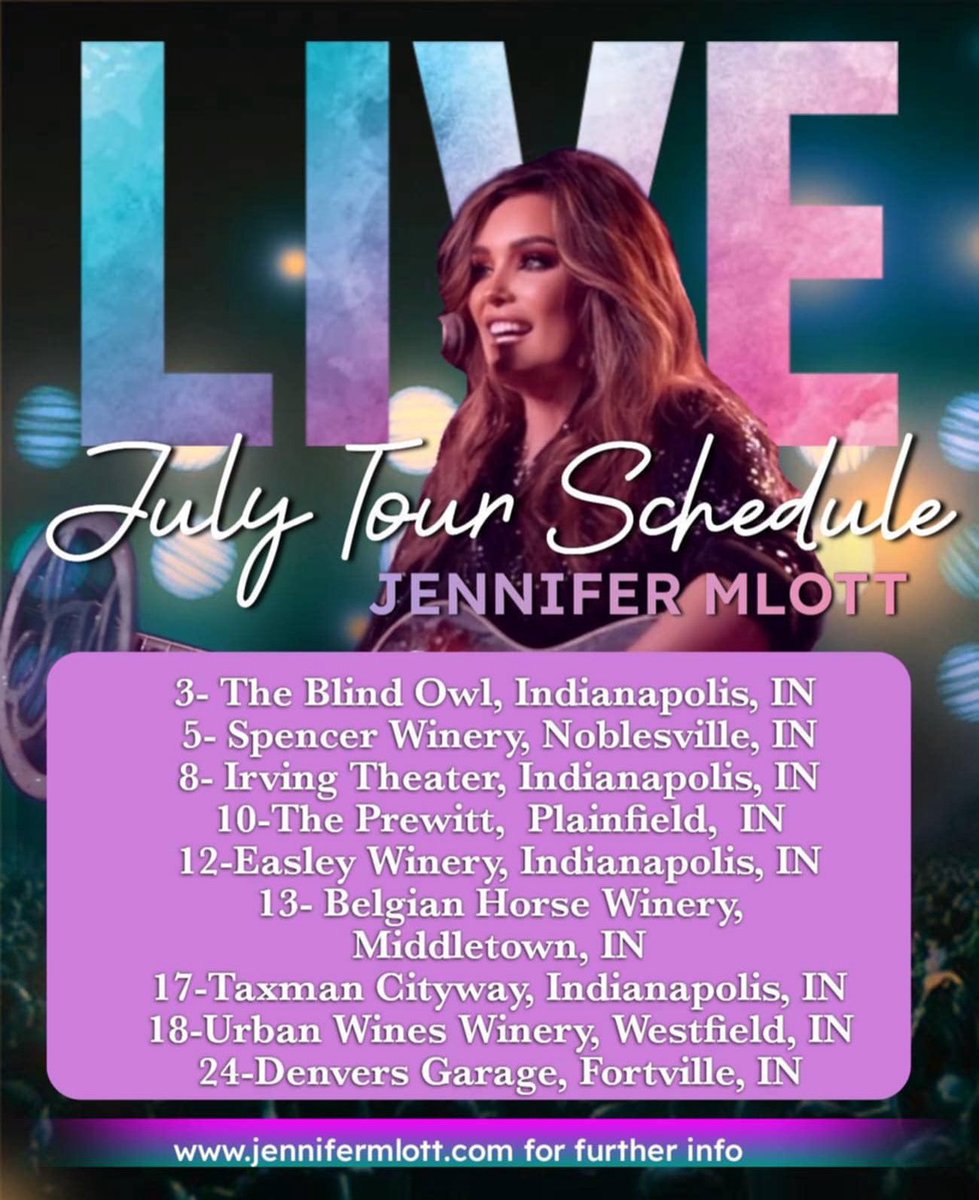 JenniferMlott's tweet image. July Is almost here!! Here is my full tour schedule for the month! If any dates are added I will update you all! Come on out and enjoy the summer with me! ☀️🩵
jennifermlott.com
#jennifermlottmusic