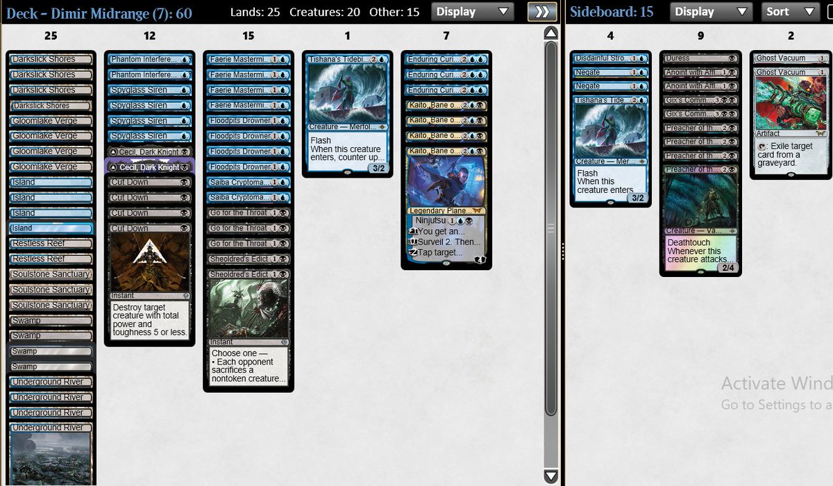 Back when Dimir was tier 0, I used a very similar list to this to win the showcase targeting the mirror.
My guess is things are gonna be looking similarly for the next few weeks so here is my recommendation.