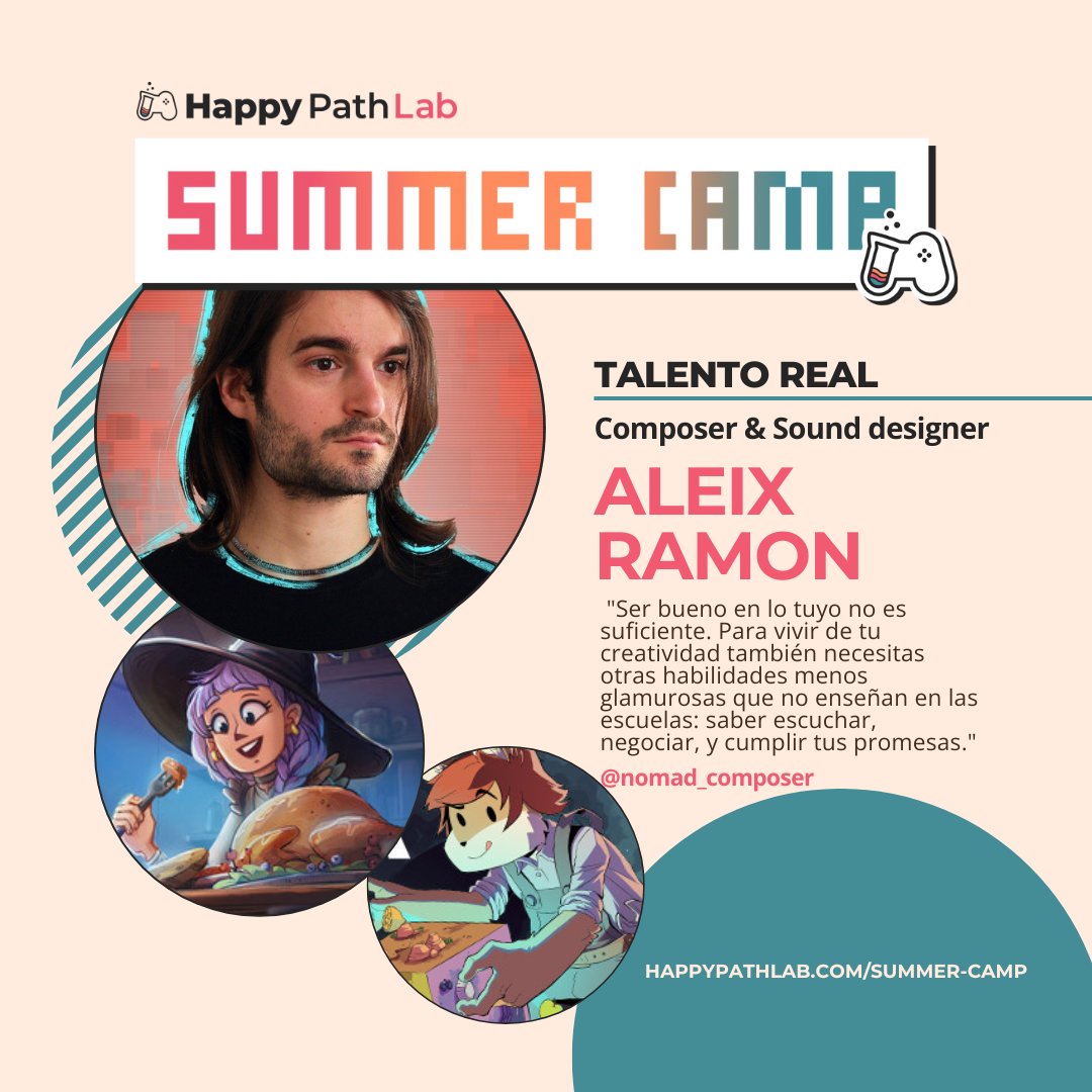 HappyPathLABes's tweet image. 🎵 ¿Ser bueno en lo tuyo basta?

@nomad_composer  viene al #SummerCampHPL a hablarnos de cómo vivir de tu creatividad siendo freelance en videojuegos y no perder el norte.

🎯 Último día para apuntarte: happypathlab.com/summer-camp
