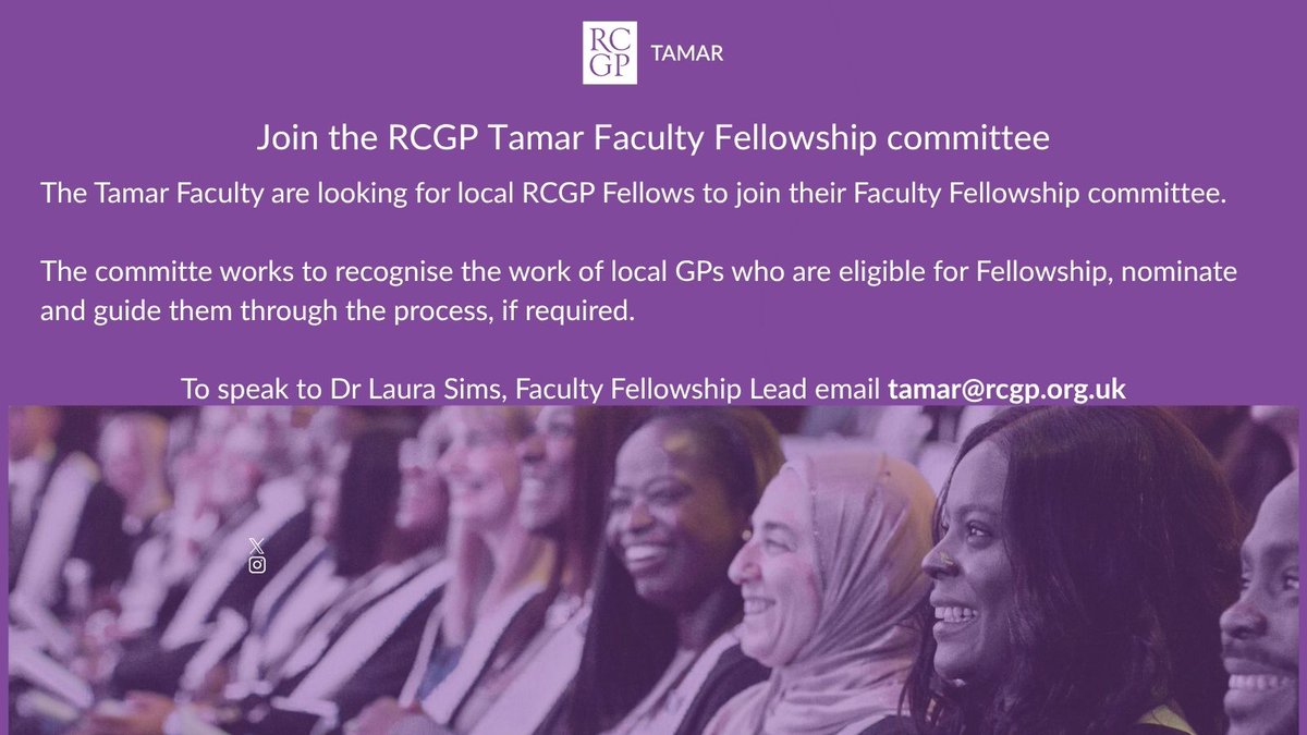 Tamar Faculty are looking to grow the Faculty Fellowship committee which recommends local GPs for RCGP Fellowship. Fellowship is our highest grade of membership, a mark of excellence &amp; recognition of distinguished contribution to general practice.
Email tamar@rcgp.org for info