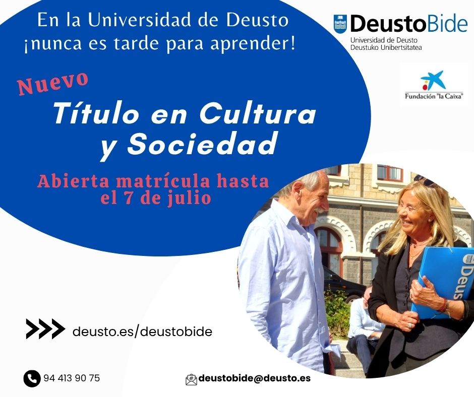 Deusto Estudios Ocio (@deustoestudocio) on Twitter photo Ultimos días de matrículación! <a href="/deustoCCSSyHH/">Facultad de Ciencias Sociales y Humanas - Deusto</a> <a href="/deusto/">Universidad Deusto - Deustuko Unibertsitatea</a> Colabora <a href="/FundlaCaixa/">Fundación ”la Caixa”</a> El aprendizaje no tiene edad. Para quien quiere vivir/revivir la experiencia universitaria. Un reto académico y personal que ofrece muchas satisfacciones añadidas, donde compartir intereses e inquietudes Ultimos días de matrículación! <a href="/deustoCCSSyHH/">Facultad de Ciencias Sociales y Humanas - Deusto</a> <a href="/deusto/">Universidad Deusto - Deustuko Unibertsitatea</a> Colabora <a href="/FundlaCaixa/">Fundación ”la Caixa”</a> El aprendizaje no tiene edad. Para quien quiere vivir/revivir la experiencia universitaria. Un reto académico y personal que ofrece muchas satisfacciones añadidas, donde compartir intereses e inquietudes
