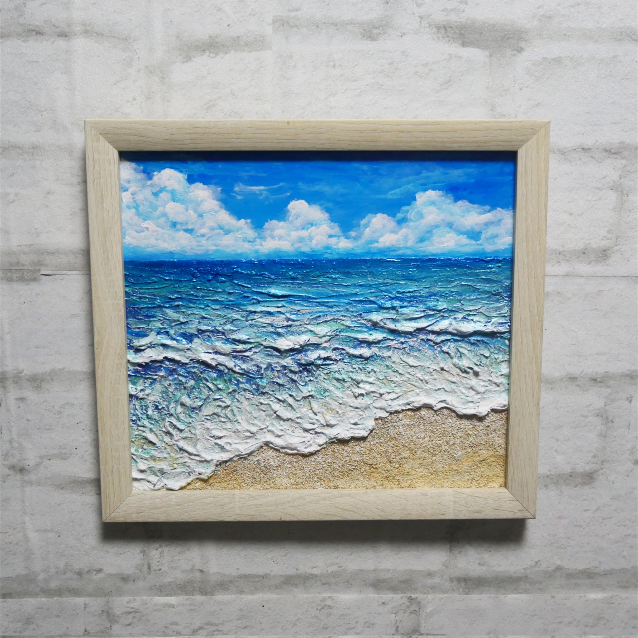 【真作】絵画　油彩10号　夏の海辺　活気溢れるビーチの風景画　海の休日　V132 真作】絵画 油彩10号 夏の海辺 活気溢れるビーチの風景画 海の