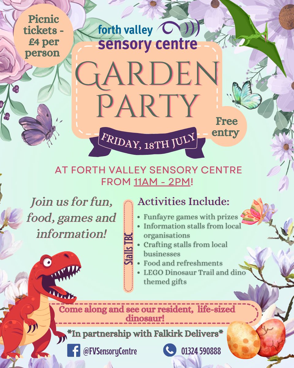 Self-Directed Support Forth Valley - ILA (@sdsfvila) on Twitter photo πΌπ Join the Forth Valley Sensory Centre Garden Party!
π
Fri 18 July | π 11AMβ2PM
π Forth Valley Sensory Centre
π¦ Games, crafts, stalls, food & life-sized dino!
π Free entry | π§Ί Picnic tickets Β£4
Info: <a href="/FVSensoryCentre/">Forth Valley Sensory</a> | π 01324 590888
#FalkirkEvents #SensoryCentreFun πΌπ Join the Forth Valley Sensory Centre Garden Party!
π
Fri 18 July | π 11AMβ2PM
π Forth Valley Sensory Centre
π¦ Games, crafts, stalls, food & life-sized dino!
π Free entry | π§Ί Picnic tickets Β£4
Info: <a href="/FVSensoryCentre/">Forth Valley Sensory</a> | π 01324 590888
#FalkirkEvents #SensoryCentreFun