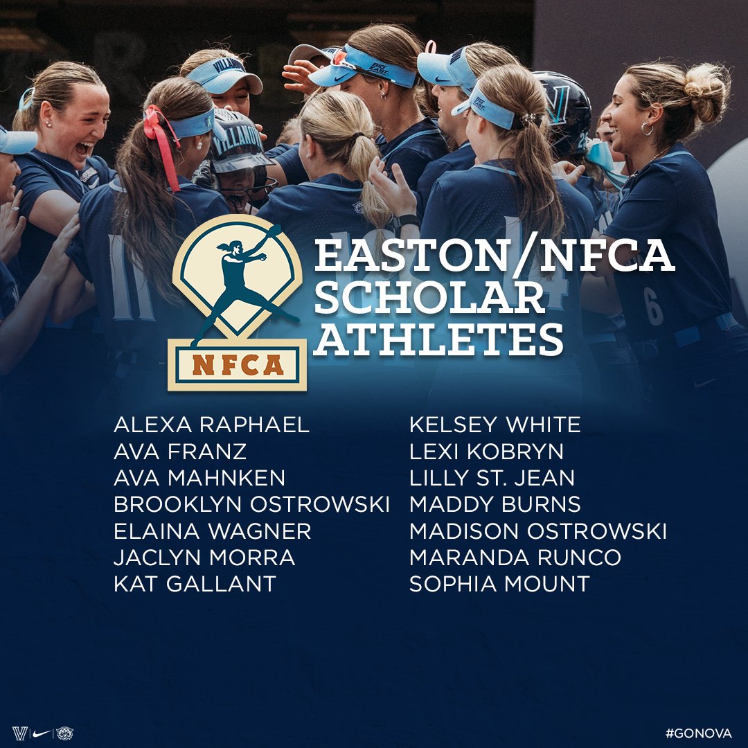 Villanova Softball (@vusoftball) on Twitter photo Tis the season for academic awards, and we're racking them up! 1⃣4⃣ Wildcats earn <a href="/NFCAorg/">National Fastpitch Coaches Association</a> Scholar-Athlete status this year with eight newcomers to the list 🤩
#GoNova Tis the season for academic awards, and we're racking them up! 1⃣4⃣ Wildcats earn <a href="/NFCAorg/">National Fastpitch Coaches Association</a> Scholar-Athlete status this year with eight newcomers to the list 🤩
#GoNova