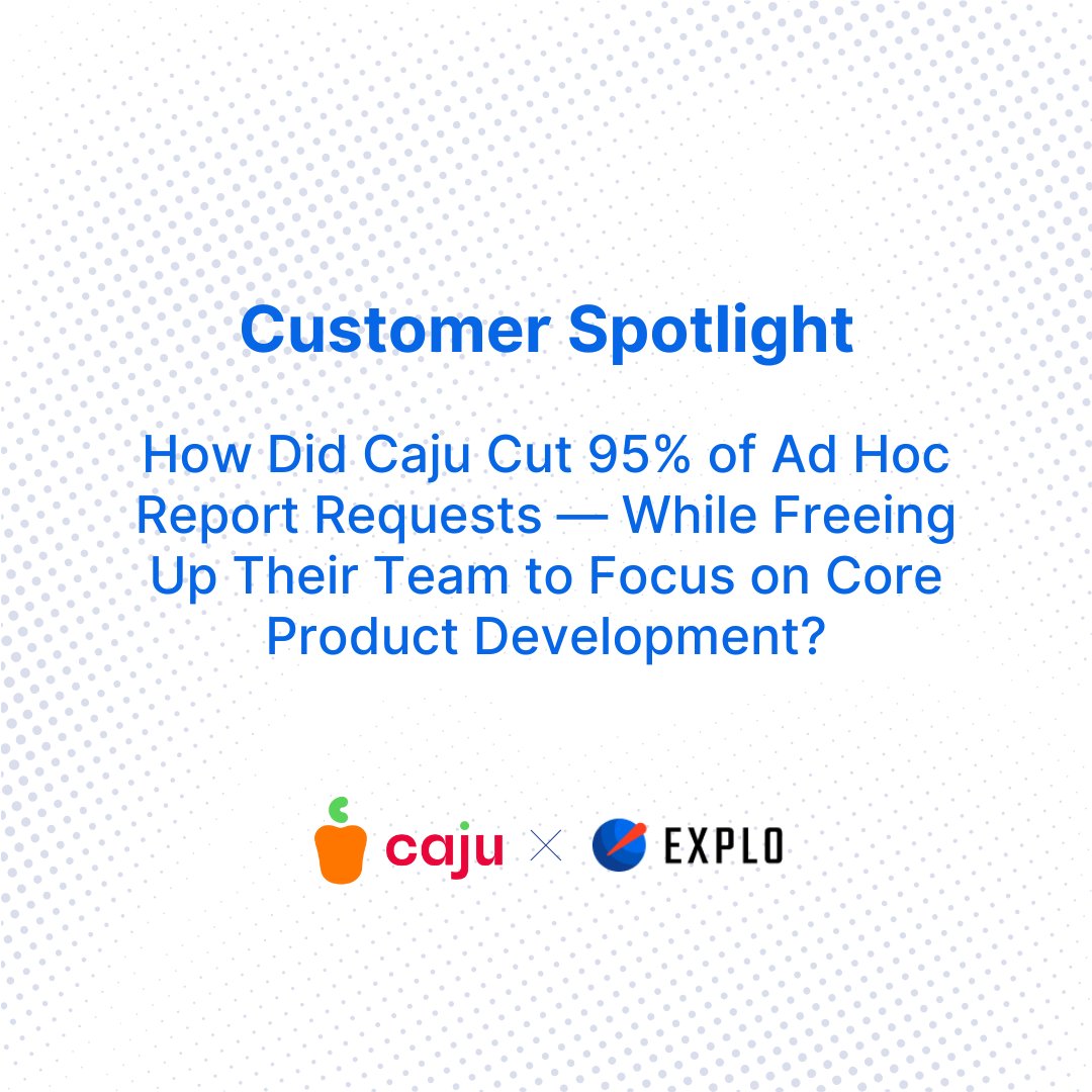 tryexplo's tweet image. 🚀 Caju slashed custom report requests by 95% — thanks to Explo!
Before Explo, manual report generation was eating up time and resources. Today, Caju’s clients get the real-time reports they need — while the product team focuses on building what matters most. ⚡
👉 See how…