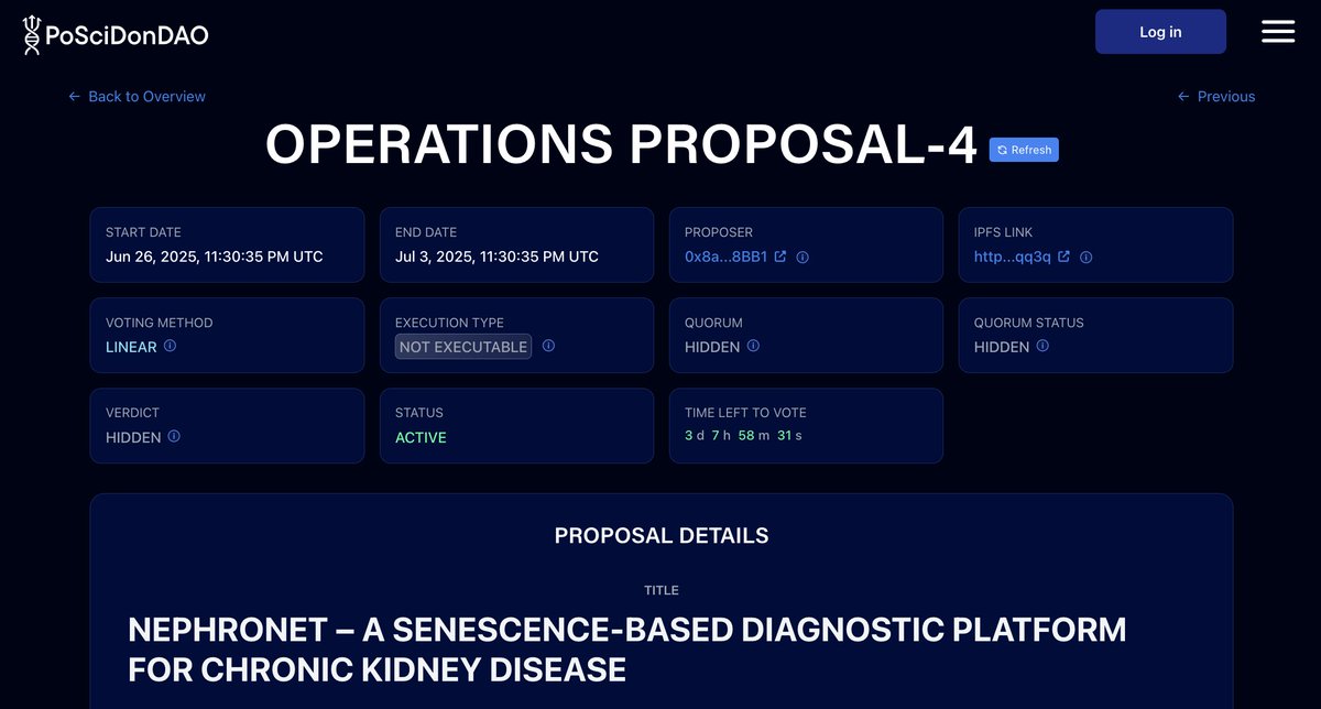 PoSciDonDAO's tweet image. 🗳️ Only 3 days left to vote!

NephroNet is a personalized medicine project that could catch kidney failure before it happens.

Your $SCI, your say. 🧬

🔗 Vote on-chain now: dao.poscidon.com/governance/on-…