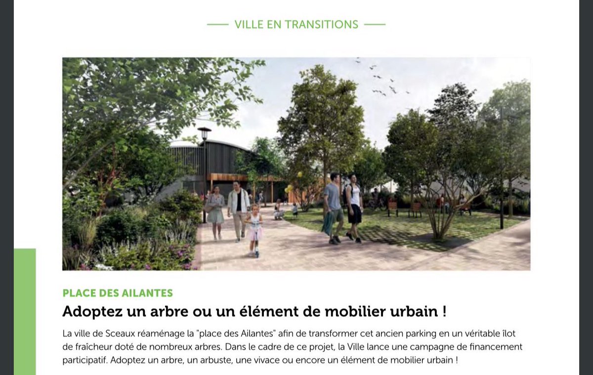 Florence Presson 🐞🌳🐝♻️🌍 (@scx_flo) on Twitter photo Créons ensemble un espace apaisé, frais et arboré sur la « place des Ailantes » à <a href="/Ville_de_Sceaux/">Ville de Sceaux</a>
💦🌱🌳🌻🐝🦋🐞
Il est temps d’adopter un arbre, un arbuste, un rosier, une haie, une vivace… et pourquoi pas un banc 😉
👉🏼 app.collecticity.fr/fr/sceaux Créons ensemble un espace apaisé, frais et arboré sur la « place des Ailantes » à <a href="/Ville_de_Sceaux/">Ville de Sceaux</a>
💦🌱🌳🌻🐝🦋🐞
Il est temps d’adopter un arbre, un arbuste, un rosier, une haie, une vivace… et pourquoi pas un banc 😉
👉🏼 app.collecticity.fr/fr/sceaux