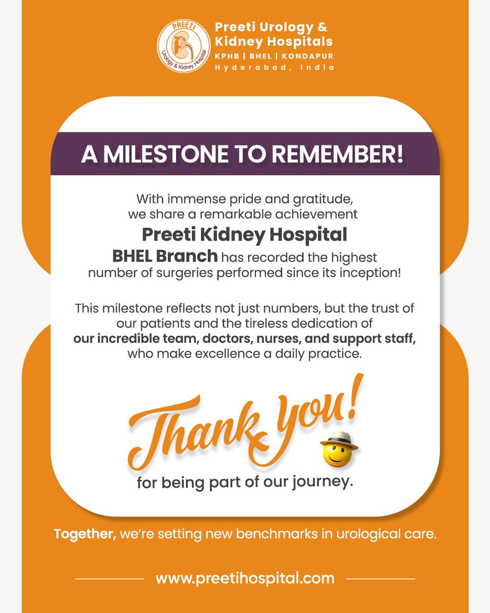 **The BHEL branch of Preeti Hospital has made a remarkable comeback with renewed energy and commitment under the leadership of Dr. Rakesh Panda . It is now performing the highest number of urology surgical cases ever recorded at this branch in this month .

Heartfelt