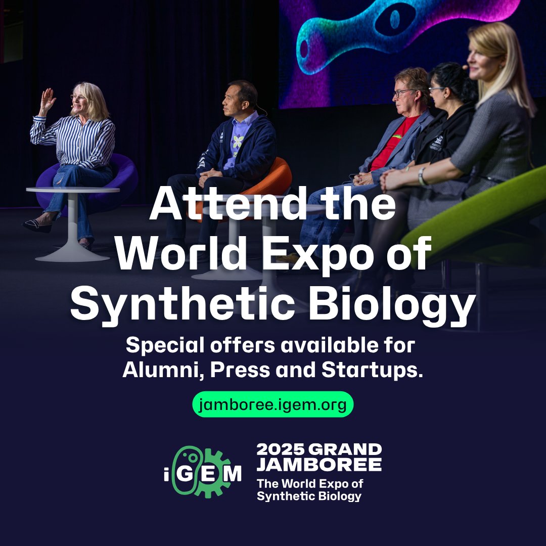 iGEM's tweet image. 🎟️ Get your ticket to see the future of synthetic biology!

Ticket prices will increase on July 31 at 15:00 UTC. Special offers are available for iGEM Alumni, Press and Startups.

📆 October 28-31, 2025. 📍Paris Convention Centre.

👉jamboree.igem.org