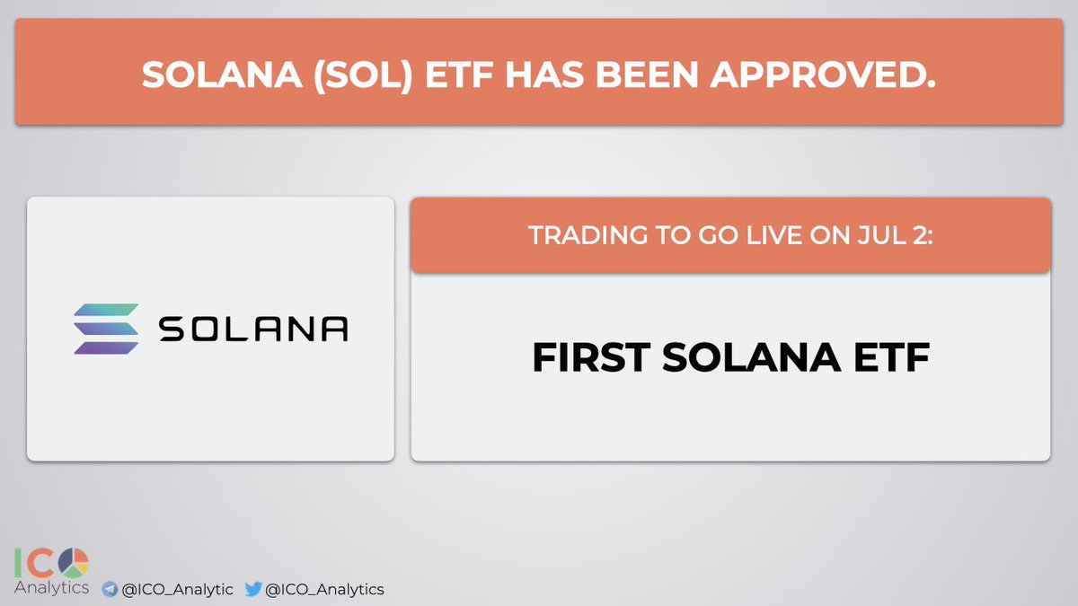 ICO Analytics #StandWithUkraine 🇺🇦 (@ico_analytics) on Twitter photo According to <a href="/tier10k/">db</a>, first Solana (SOL) ETF has been approved. Trading to start this Wednesday. According to <a href="/tier10k/">db</a>, first Solana (SOL) ETF has been approved. Trading to start this Wednesday.