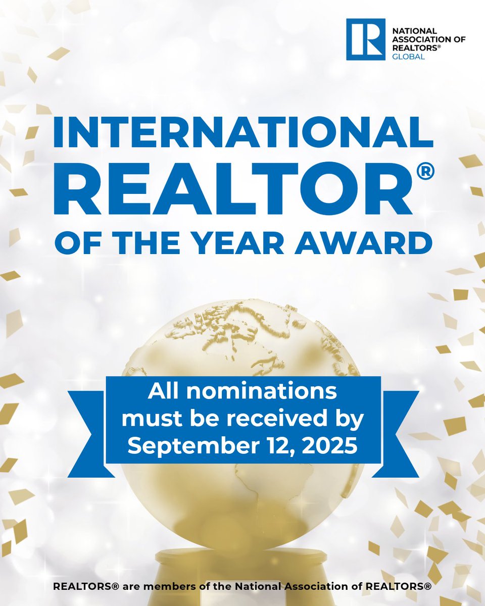 The International REALTOR® Member of the Year Award celebrates an outstanding International REALTOR® Member who has championed the REALTOR® brand globally. Only NAR International REALTOR® Members are eligible. Apply or nominate your colleague today! bit.ly/3yNrXoO