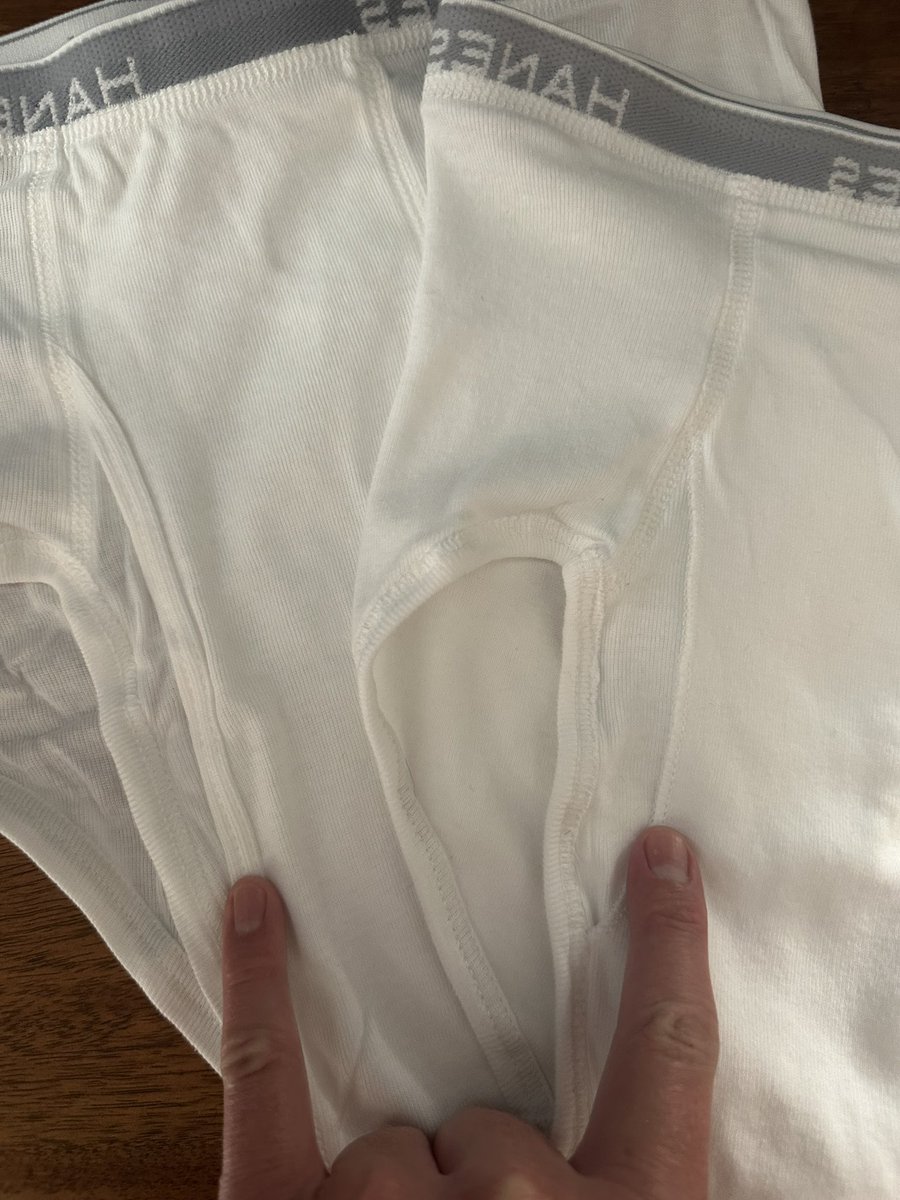 briefs82's tweet photo. I bought 2 packs of Hanes briefs and I noticed the inside seam is different on one of the packages.  Is this something new Hanes is doing?  Both packages were made in Vietnam and are the same size https://t.co/5FD3pXtYnH