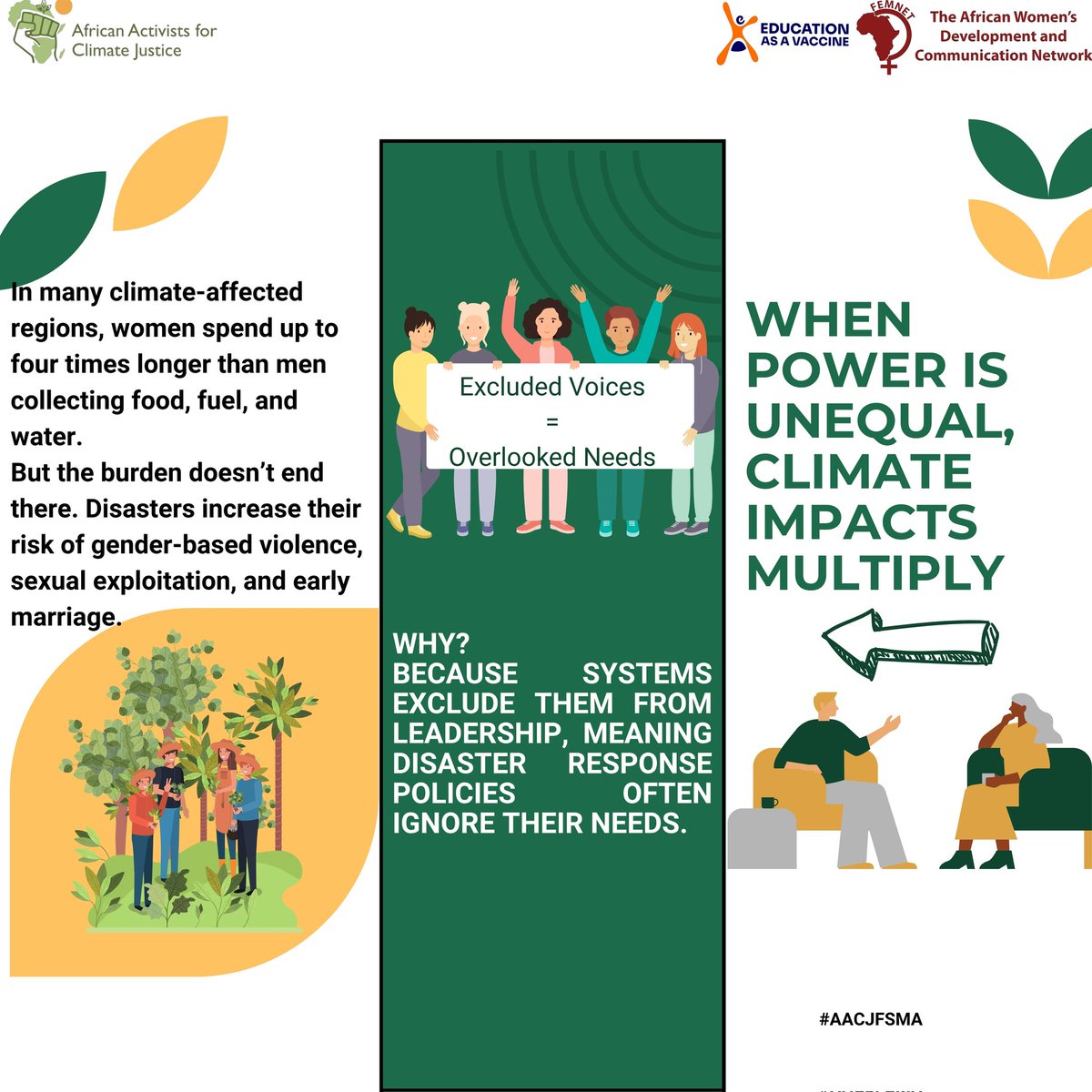 SophieAyobami's tweet photo. Women bear the brunt of the crisis—yet they’re locked out of solutions.
It’s time to shift the power, fund women-led action, and build a future where gender justice drives climate action. 

#ClimateJustice #FeministClimateAction #GenderAndClimate #WomenLeadChange
@eva_nigeria https://t.co/3Elz4HfXjT