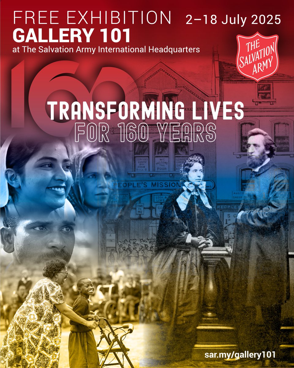 ✨ Celebrating 160 Years of Transforming Lives! ✨ 

Join us in commemorating The Salvation Army's incredible journey at Gallery 101 from 2-18 July. #SalvationArmy160 
📍Find out more salvationarmy.org/ihq/gallery101
