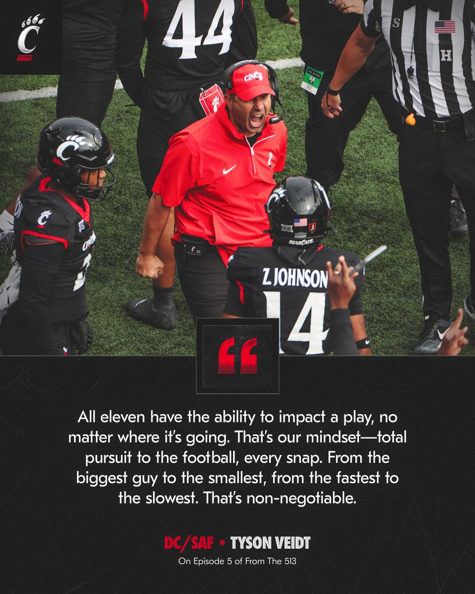 Cincinnati Football (@gobearcatsfb) on Twitter photo This is the standard every snap ⤵️
Relentless pursuit. Full unit effort.
🗣️ <a href="/TysonVeidt/">Tyson Veidt</a> on From The 513
🎥 Full episode out now » linktr.ee/gobearcatsfb This is the standard every snap ⤵️
Relentless pursuit. Full unit effort.
🗣️ <a href="/TysonVeidt/">Tyson Veidt</a> on From The 513
🎥 Full episode out now » linktr.ee/gobearcatsfb