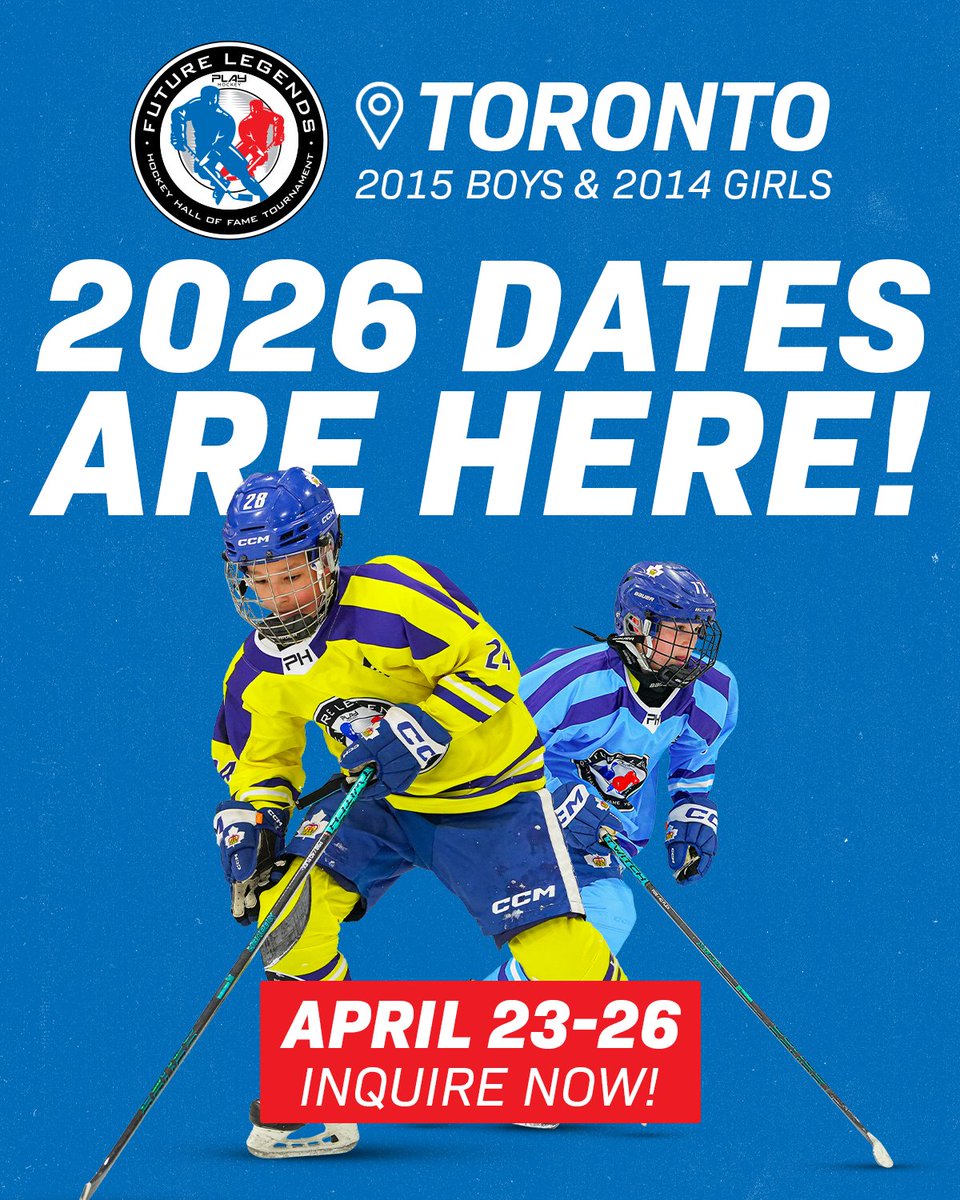 📢The Hockey Hall of Fame Future Legends dates have been announced!

The top 2015 boys and 2014 girls in North America will receive an invitation to this prestigious event.

Inquire Now➡️playhockey.com/hhof-future-le…