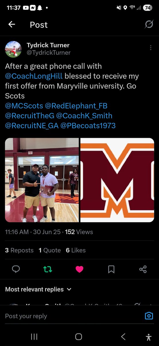 Coach Phyllip (@pbecoats1973) on Twitter photo Big Congratulations to my guy <a href="/TydrickTurner/">Tydrick Turner</a> on receiving that first offer. Hard work and dedication will always pay off. Just remember stay focused because some one is always watching. 💪🏿💯 <a href="/RecruitNE_GA/">RecruitNE_GA</a> Big Congratulations to my guy <a href="/TydrickTurner/">Tydrick Turner</a> on receiving that first offer. Hard work and dedication will always pay off. Just remember stay focused because some one is always watching. 💪🏿💯 <a href="/RecruitNE_GA/">RecruitNE_GA</a>