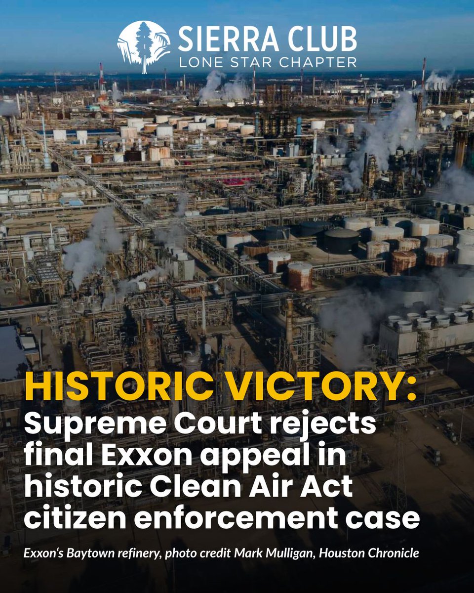 TexasSierraClub's tweet image. VICTORY! 🎉 After 15 yrs of fighting Exxon’s illegal air pollution in Baytown, TX, Sierra Club, Environment Texas & the Public Interest Network win BIG. Exxon must now pay a record penalty.
“David slays Goliath.” – Neil Carman
📖 bit.ly/exxon-pr
#Exxon #Pollution #News