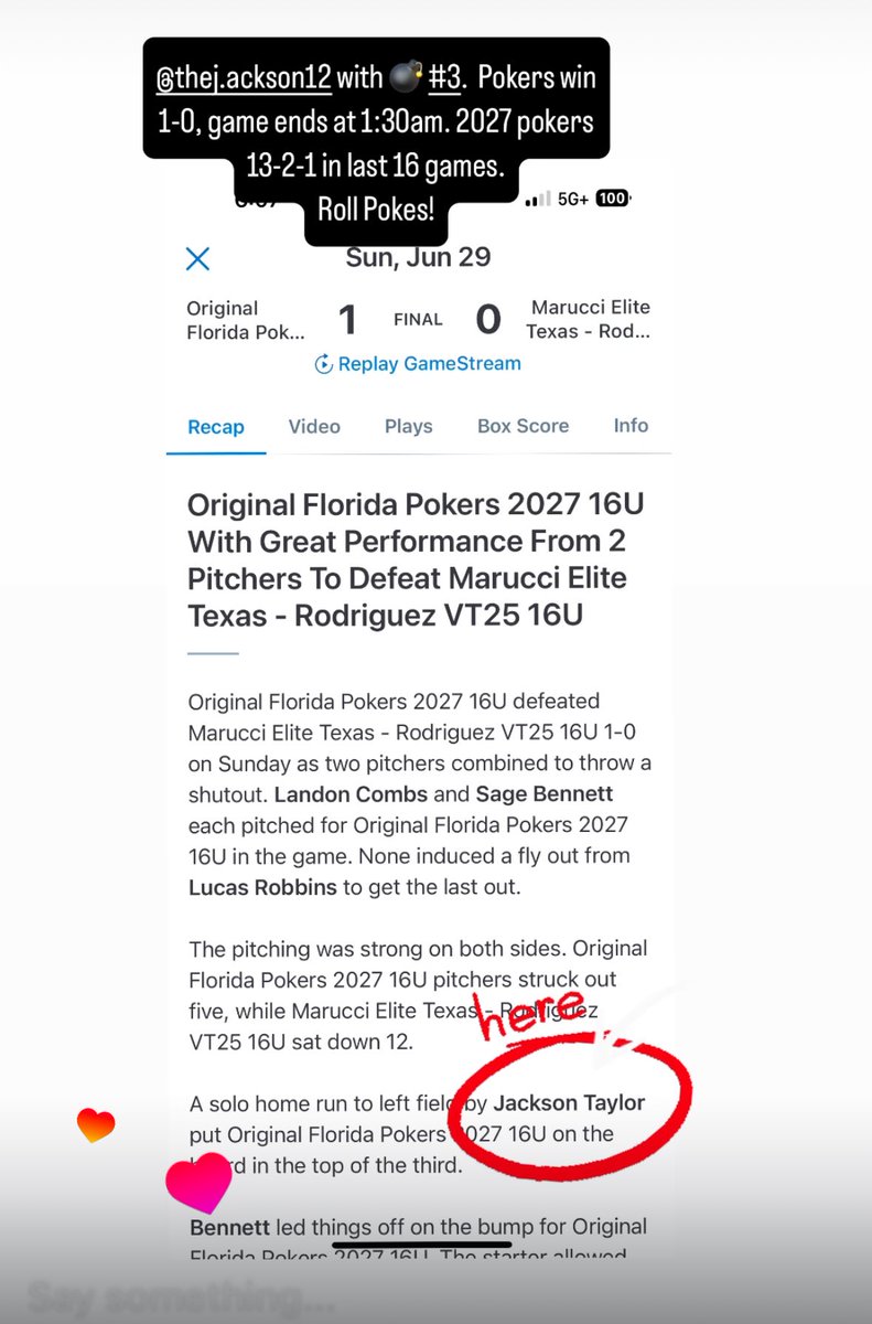 Original Florida Pokers (@orig_flpokers) on Twitter photo 2027 switch hitting catcher Jackson Taylor with his 3rd 💣 of the summer and game winner.  pokers win at 1:30am. 13-2-1 in last 16 games.
6th out of 75 teams at Grand Park, Final 4 at BCS and now 1-0 at PG Hoover.
Roll Pokes 2027 switch hitting catcher Jackson Taylor with his 3rd 💣 of the summer and game winner.  pokers win at 1:30am. 13-2-1 in last 16 games.
6th out of 75 teams at Grand Park, Final 4 at BCS and now 1-0 at PG Hoover.
Roll Pokes