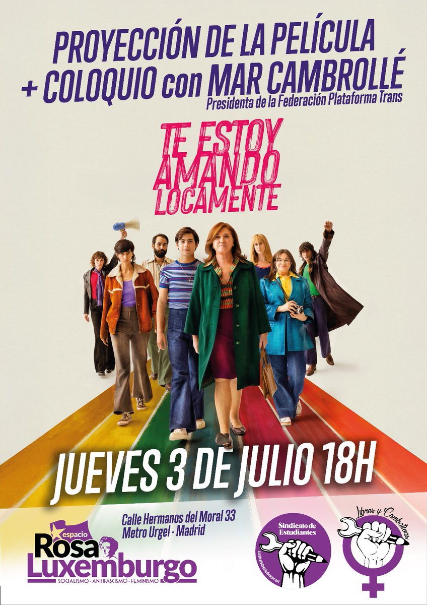 SEMadrid_'s tweet image. TE ESTOY AMANDO LOCAMENTE es una película que reivindica los orígenes combativos y antifascistas del movimiento LGTBI en el Estado español. Vente a verla y al coloquio que celebraremos con @CambrolleMar este jueves 3 de julio 🏳️🌈 #Orgullo2025
📍 18h en el @espacio_rosalux