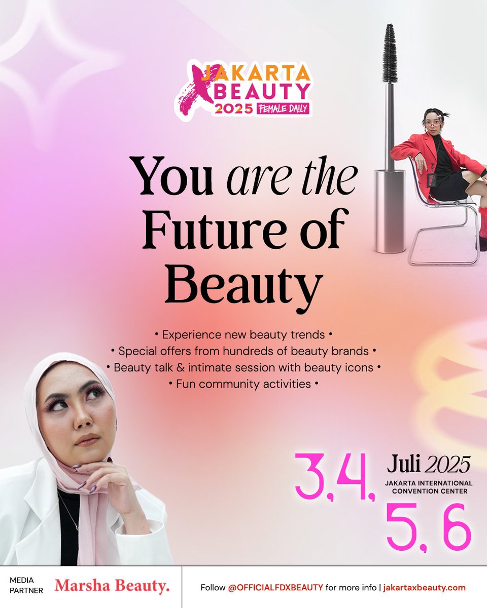 marshabeautyid's tweet photo. GET READY TO SHOP AT #JAKARTAXBEAUTY2025!    

Belanjain wishlist kamu dengan 400++ Beauty Brands, promo melimpah &amp; nikmatin beauty experience super seru💝

Follow Instagram @officialfdxbeauty untuk info lengkapnya &amp; beli tiketnya di Female Daily Studio! https://t.co/duou6Js3Hb