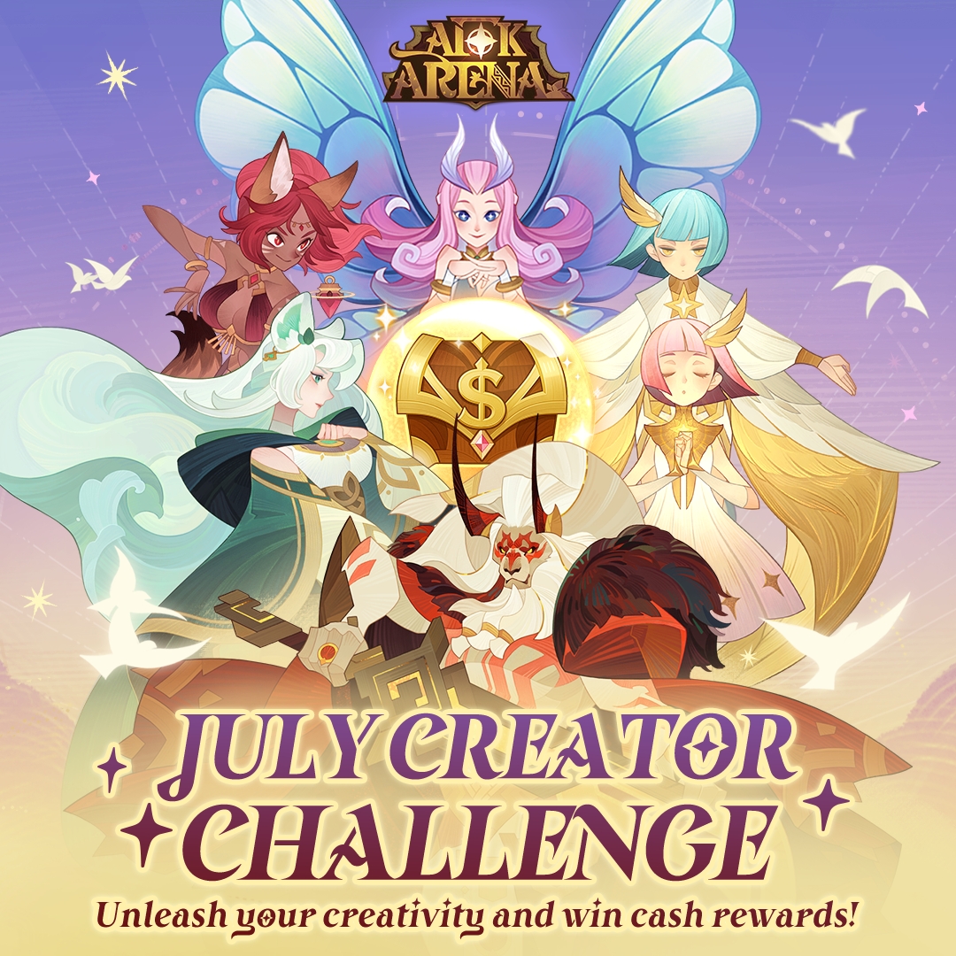AFK Arena July Creator Challenge is live!   
Join one of 5 creative tracks &amp; win cash rewards: 
Video | Strategy Guide | Fan Art | Cosplay | Music  
📅 July 1–31 (UTC+0)  
💰 Top 10 entries win $100 USD  
📌 Tag your post with #AFKJulyChallenge  

Submit your entry here: