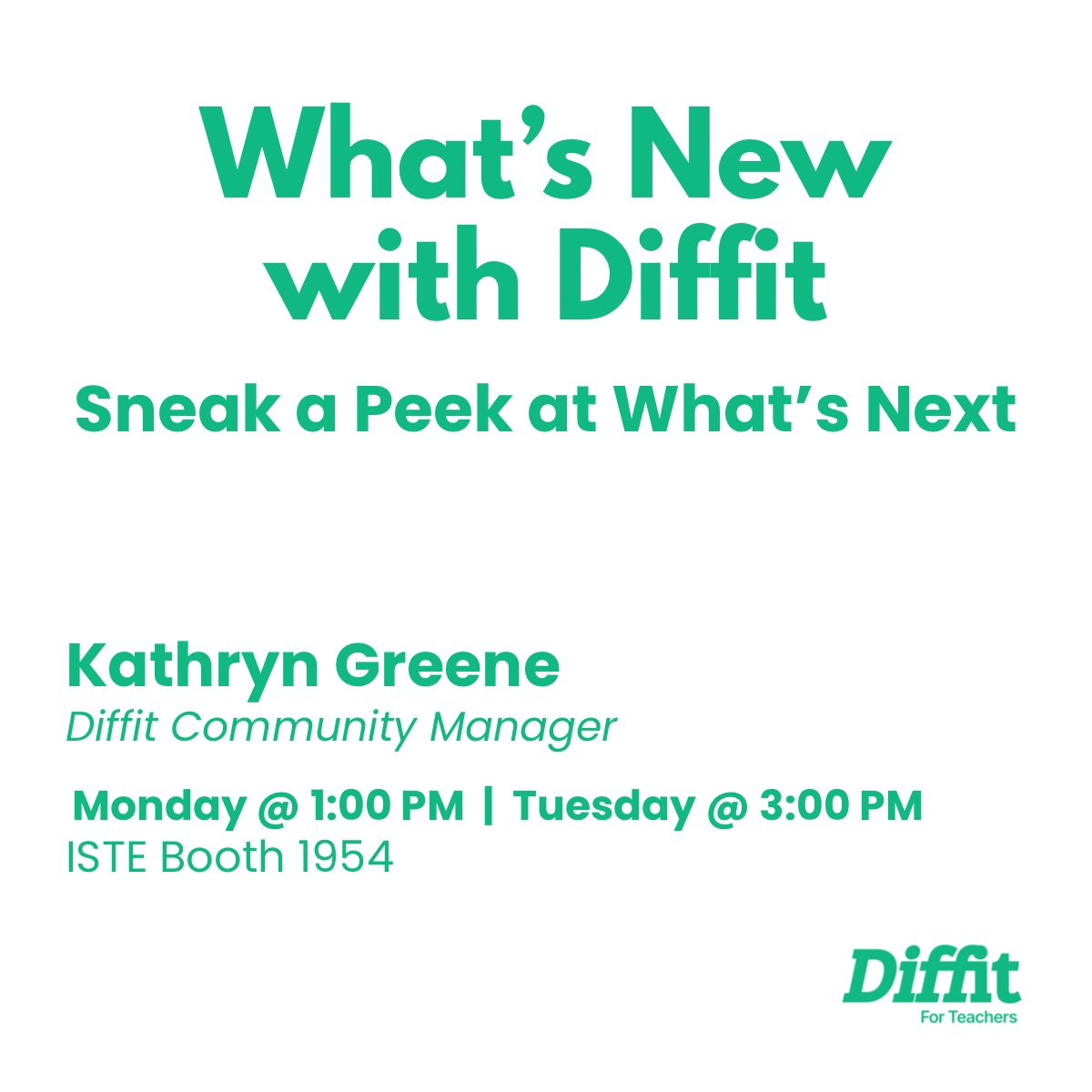 Kathryn Greene (@msgreeneedu) on Twitter photo Here is the Monday line up for the <a href="/DiffitApp/">Diffit</a> booth at ISTE.
Come learn from <a href="/themerrillsedu/">themerrillsedu 👓👗💚 #interACTIVEclass</a> <a href="/LisaBerghoff/">Lisa Berghoff 🔜ISTE ✈️</a> and <a href="/MrsKannekens/">Cammie Kannekens 🇨🇦</a>!
Or stop by at 1 PM to see a sneak peek of new features with me.
#ISTELive25 #edtech Here is the Monday line up for the <a href="/DiffitApp/">Diffit</a> booth at ISTE.
Come learn from <a href="/themerrillsedu/">themerrillsedu 👓👗💚 #interACTIVEclass</a> <a href="/LisaBerghoff/">Lisa Berghoff 🔜ISTE ✈️</a> and <a href="/MrsKannekens/">Cammie Kannekens 🇨🇦</a>!
Or stop by at 1 PM to see a sneak peek of new features with me.
#ISTELive25 #edtech