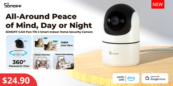 SONOFF CAM Pan-Tilt 2 Smart Indoor Home Security Camera – Available June 30 on sonoff.tech!
Upgrade your home security today with CAM-PT2.
New Website Launch Offer: 15%OFF all products,  until July 31- Jump in before it's gone!
Buy Now: bit.ly/3I7H80Y