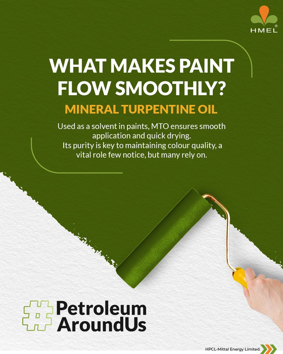 Meet Mineral Turpentine Oil (MTO) — the unsung hero behind every perfect stroke.​

 From vibrant living rooms to industrial masterpieces, MTO acts as a solvent that ensures smooth application, fast drying, and colour consistency.​

It’s one of the many ways petroleum products