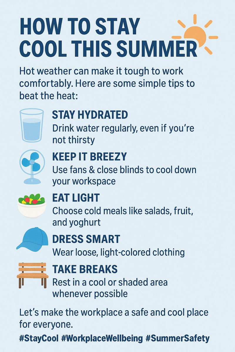 Re-Instate (@reinstateltd) on Twitter photo Hot Weather Advice – Stay Safe and Well
Extreme heat can affect our physical and mental health, especially for those who are vulnerable or managing ongoing health conditions.
📧 earlyintervention@re-instate.co.uk | 📞 01322 438 155
#HotWeatherTips Hot Weather Advice – Stay Safe and Well
Extreme heat can affect our physical and mental health, especially for those who are vulnerable or managing ongoing health conditions.
📧 earlyintervention@re-instate.co.uk | 📞 01322 438 155
#HotWeatherTips