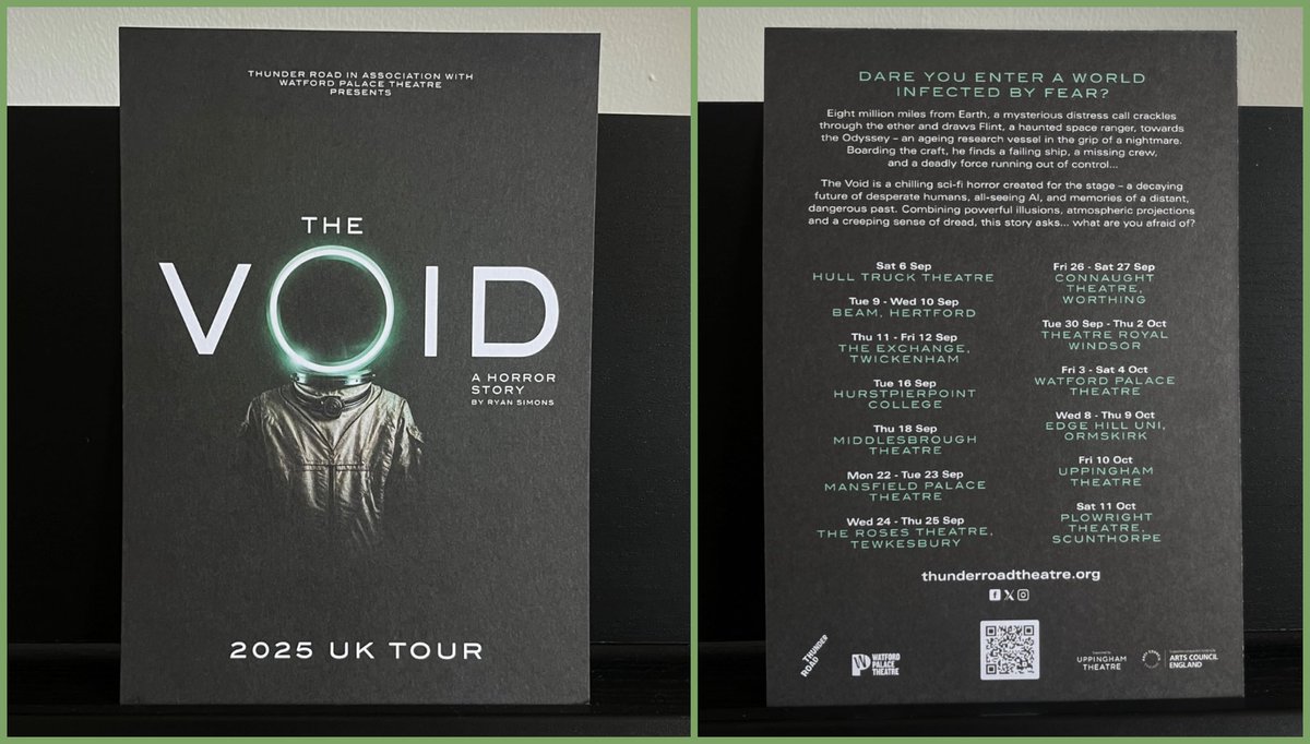 John Good Limited (@johngoodltd) on Twitter photo Ace pics from our fab <a href="/Thunder_Rd/">Thunder Road Theatre Co.</a> friends & colleagues!
A bit of #SciFiHorror tour print 🪐 we like it! 😱
Get booking, folks!
ℹ️🎟️🎟️➡️ thunderroadtheatre.org/thevoid/tour
#JGartandculture 🎭 #TourPrint #artsmarketing #TheVoid 🚀 #TheatreFamily #TouringTheatre Ace pics from our fab <a href="/Thunder_Rd/">Thunder Road Theatre Co.</a> friends & colleagues!
A bit of #SciFiHorror tour print 🪐 we like it! 😱
Get booking, folks!
ℹ️🎟️🎟️➡️ thunderroadtheatre.org/thevoid/tour
#JGartandculture 🎭 #TourPrint #artsmarketing #TheVoid 🚀 #TheatreFamily #TouringTheatre