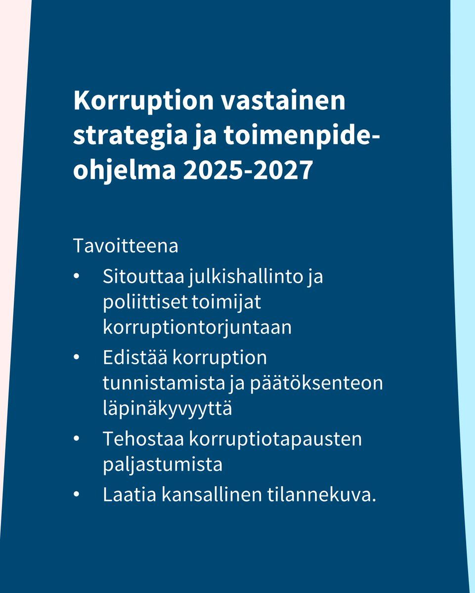 Päivitetty toimenpideohjelma vahvistamaan korruptiontorjuntaa.

Ohjelmassa on yhteensä 47 toimenpidettä. 2/5

🔗oikeusministerio.fi/-/paivitetty-t…

#korruptio