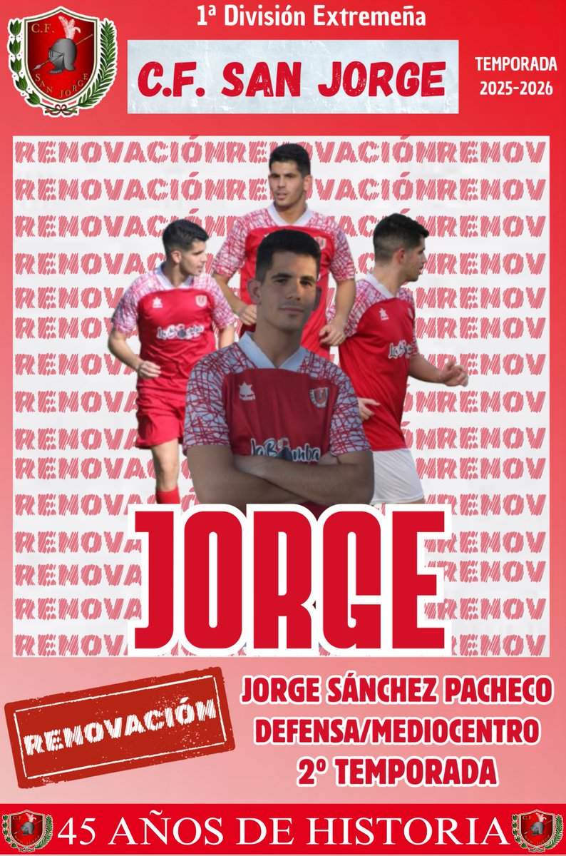 RENOVACIONES 🔴⚪

Doble renovación para comenzar la semana 🙌🏼

Joaquín y Jorge seguirán defendiendo nuestros colores esta temporada, aportando sus cualidades en sus respectivas posiciones en el campo.

¡Vamos <a href="/JorgeSanchz98/">Jorge Sánchez</a>, <a href="/joaquiinsilva/">Joaquín Silva Reyes</a> 💪🏼!

Aúpa San Jorge 🔴⚪