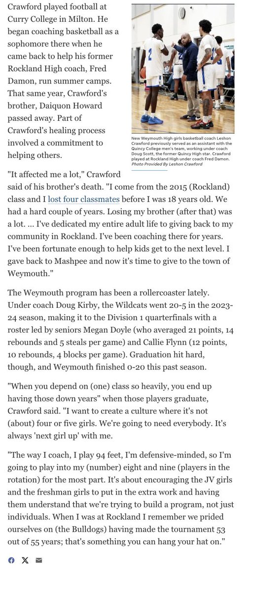 Kenny Nguyen (@coachk_nguyen) on Twitter photo Great article on former <a href="/QCMBB/">Quincy College Basketball</a> assistant coach <a href="/CrawfordLeshon/">Coach Crawford</a>. Current Weymouth Girls Varsity head coach!
Quincy College is a great foundation for players and coaches to move on to next level.
Are you next on our roster / coaching staff?
#GraniteGrind ⚒️ Great article on former <a href="/QCMBB/">Quincy College Basketball</a> assistant coach <a href="/CrawfordLeshon/">Coach Crawford</a>. Current Weymouth Girls Varsity head coach!
Quincy College is a great foundation for players and coaches to move on to next level.
Are you next on our roster / coaching staff?
#GraniteGrind ⚒️