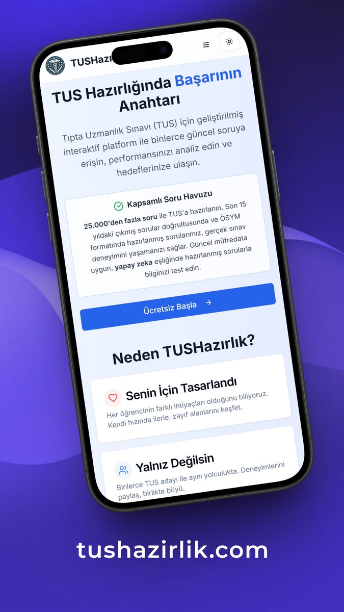 cihatid's tweet photo. Büyük bir kısmını Claude, Cursor ve gemini-2.5-pro ile geliştirdiğim TUSHazırlık isimli platformum yayında🩺

Soruları oluşturken TUS'ta çıkmış sorular ve Harrison's gibi kitapları gemini'ye analiz ettirerek çeşitli soru oluşturma methodları kullandım.

📎 https://t.co/xpax7CwfXC https://t.co/XsImizYwTO