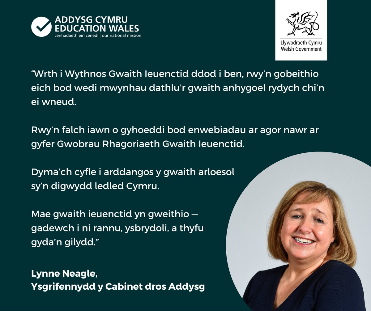 AddysgEducation's tweet image. Mae enwebiadau nawr ar agor ar gyfer Gwobrau Rhagoriaeth Gwaith Ieuenctid!
Dathlwch y bobl a’r prosiectau sy’n gwneud gwahaniaeth i bobl ifanc yng Nghymru.
Enwebwch nawr:
llyw.cymru/gwobrau-rhagor…
- Lynne