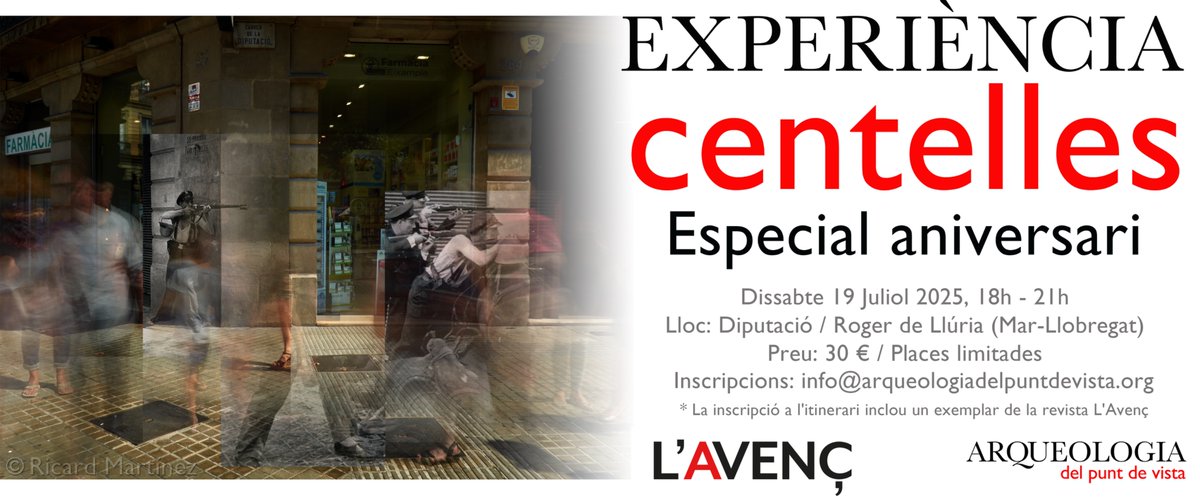 ricard_martinez's tweet image. Torna l'Experiència Centelles – Edició Aniversari Enguany, sota la mateixa llum… i amb una novetat: col·laborem amb @L_Avenc
Inscripció: info@arqueologiadelpuntdevista.org #ExperienciaCentelles #LAVENÇ #MemoriaHistorica