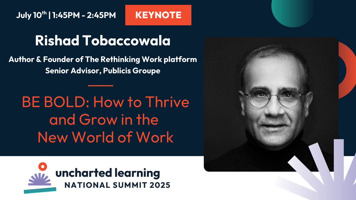 incubatoredu's tweet image. We’re honored to welcome thought leader @rishad Tobaccowala to #ULsummit25, where he’ll challenge how we think about work—drawing on his latest book Rethinking Work to illuminate seismic shifts in AI, hybrid models, and why the future of work demands a new playbook.
#BoldThinking