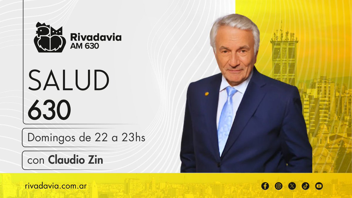 Radio Rivadavia (@rivadavia630) on Twitter photo #AHORA | Escuchá #Salud630 con <a href="/ZinClaudio/">Dr. Claudio Zin</a> y equipo en #Rivadavia630 de22 a 23 hs.
👂🏻Escuchalo en:
🎙#AM630
💻rivadavia.com.ar
📱youtube.com/watch?v=nt0Spv… #AHORA | Escuchá #Salud630 con <a href="/ZinClaudio/">Dr. Claudio Zin</a> y equipo en #Rivadavia630 de22 a 23 hs.
👂🏻Escuchalo en:
🎙#AM630
💻rivadavia.com.ar
📱youtube.com/watch?v=nt0Spv…